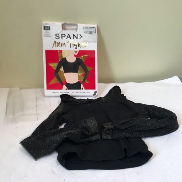 SPANX NEW Arm Tights Layering Piece in Gold Shimmer Crop Control Top Sheer Black - Picture 3 of 15